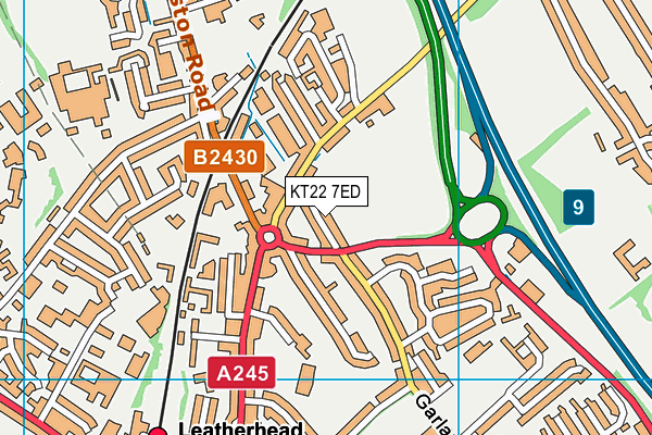 KT22 7ED map - OS VectorMap District (Ordnance Survey)