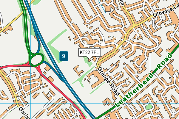 KT22 7FL map - OS VectorMap District (Ordnance Survey)