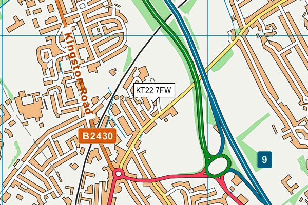 KT22 7FW map - OS VectorMap District (Ordnance Survey)