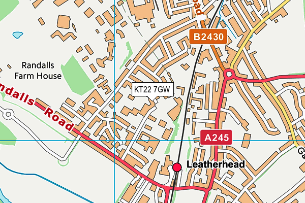 KT22 7GW map - OS VectorMap District (Ordnance Survey)
