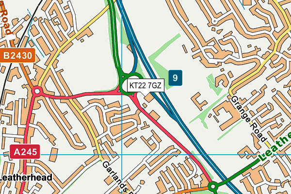 KT22 7GZ map - OS VectorMap District (Ordnance Survey)