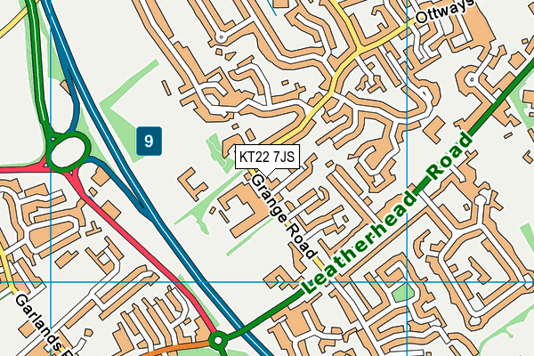 KT22 7JS map - OS VectorMap District (Ordnance Survey)