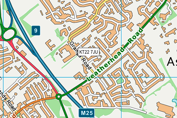 KT22 7JU map - OS VectorMap District (Ordnance Survey)
