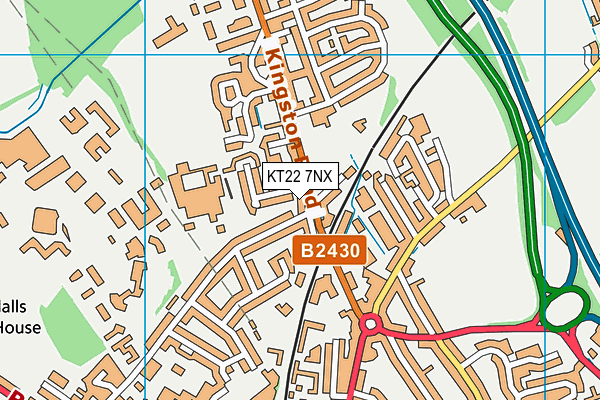 KT22 7NX map - OS VectorMap District (Ordnance Survey)