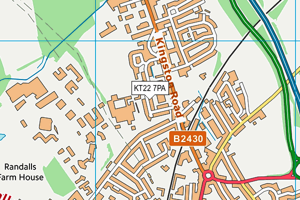 KT22 7PA map - OS VectorMap District (Ordnance Survey)
