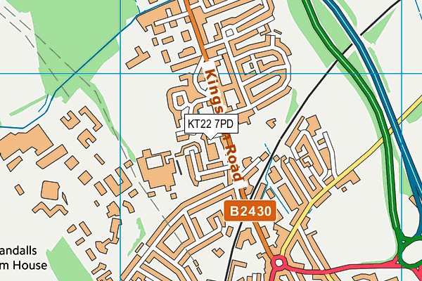 KT22 7PD map - OS VectorMap District (Ordnance Survey)