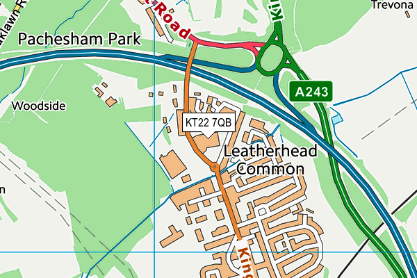 KT22 7QB map - OS VectorMap District (Ordnance Survey)