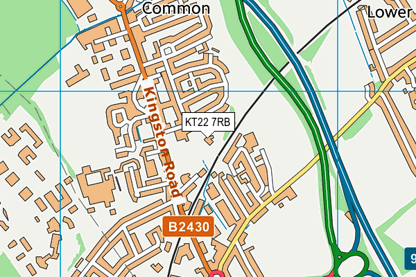 Kingston Road Recreation Ground map (KT22 7RB) - OS VectorMap District (Ordnance Survey)