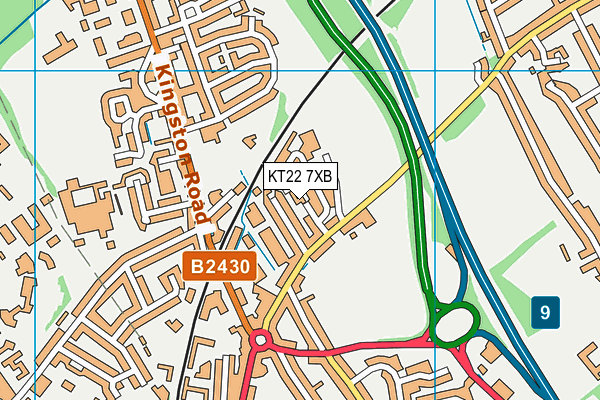 KT22 7XB map - OS VectorMap District (Ordnance Survey)