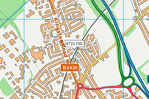 KT22 7XG map - OS VectorMap District (Ordnance Survey)