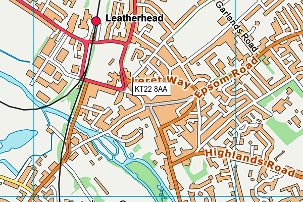 KT22 8AA map - OS VectorMap District (Ordnance Survey)