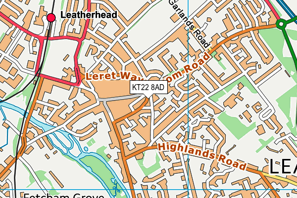 KT22 8AD map - OS VectorMap District (Ordnance Survey)