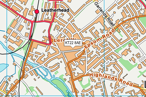 KT22 8AE map - OS VectorMap District (Ordnance Survey)