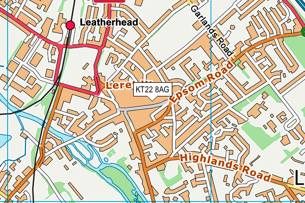 KT22 8AG map - OS VectorMap District (Ordnance Survey)