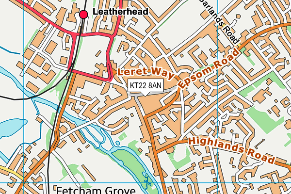 KT22 8AN map - OS VectorMap District (Ordnance Survey)