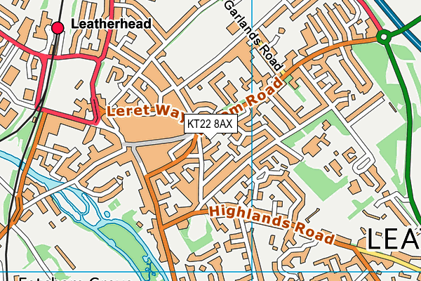 KT22 8AX map - OS VectorMap District (Ordnance Survey)