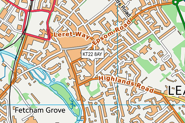 KT22 8AY map - OS VectorMap District (Ordnance Survey)