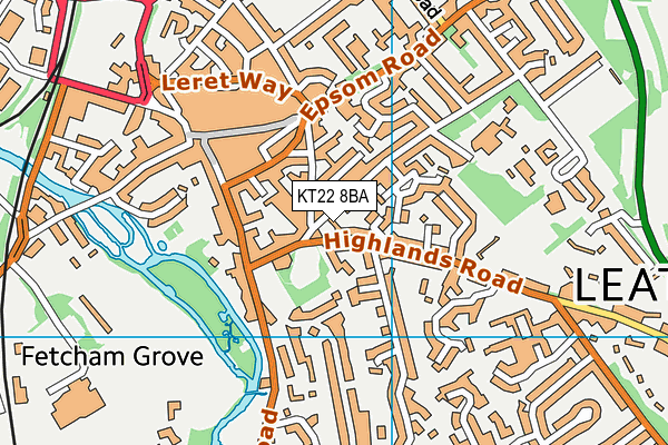 KT22 8BA map - OS VectorMap District (Ordnance Survey)