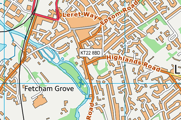 KT22 8BD map - OS VectorMap District (Ordnance Survey)