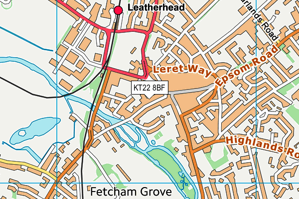 KT22 8BF map - OS VectorMap District (Ordnance Survey)