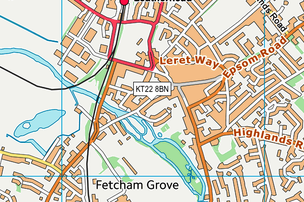 KT22 8BN map - OS VectorMap District (Ordnance Survey)