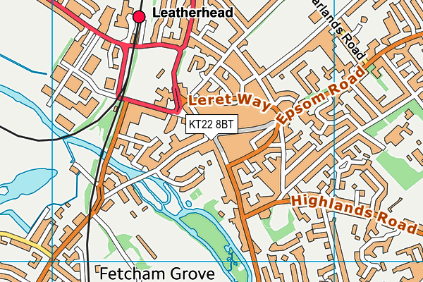 KT22 8BT map - OS VectorMap District (Ordnance Survey)