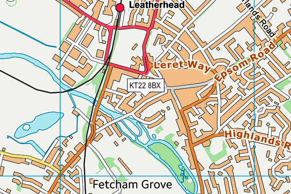 KT22 8BX map - OS VectorMap District (Ordnance Survey)