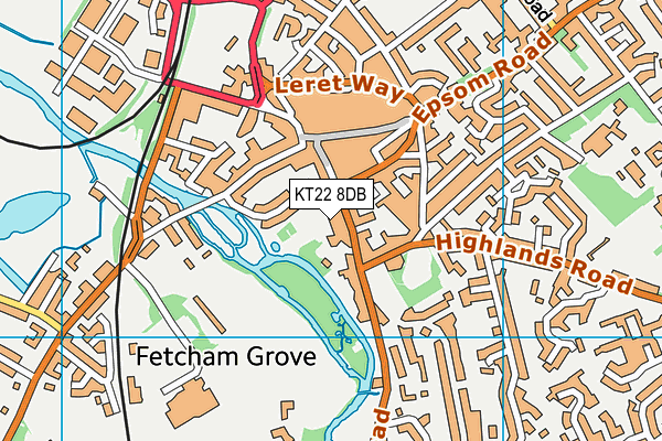 KT22 8DB map - OS VectorMap District (Ordnance Survey)