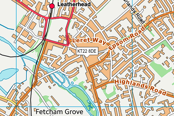 KT22 8DE map - OS VectorMap District (Ordnance Survey)