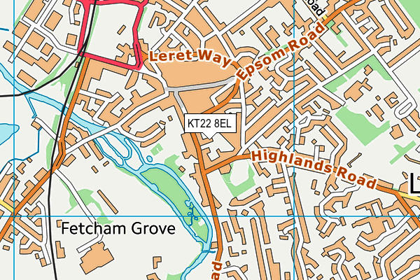 KT22 8EL map - OS VectorMap District (Ordnance Survey)