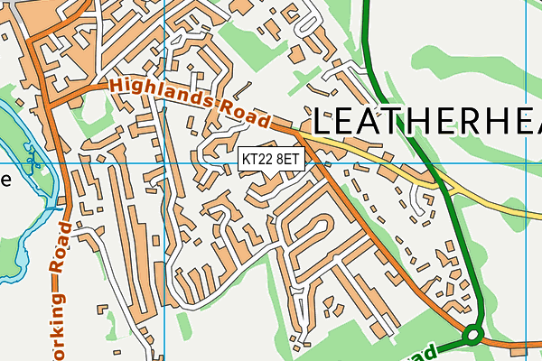 KT22 8ET map - OS VectorMap District (Ordnance Survey)