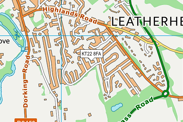 KT22 8FA map - OS VectorMap District (Ordnance Survey)