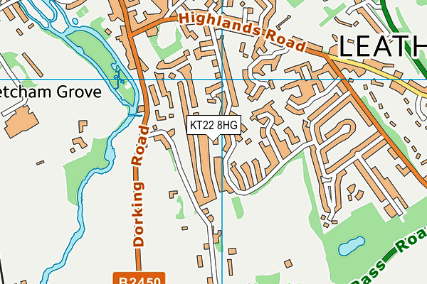 KT22 8HG map - OS VectorMap District (Ordnance Survey)