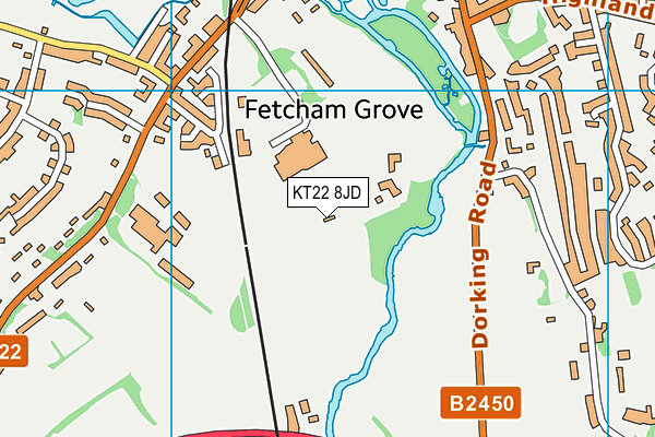 KT22 8JD map - OS VectorMap District (Ordnance Survey)