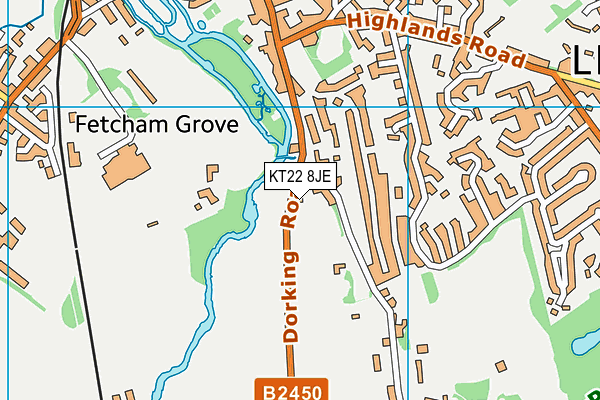 KT22 8JE map - OS VectorMap District (Ordnance Survey)