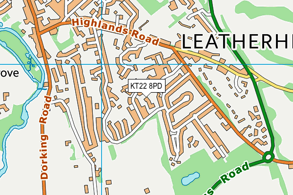 KT22 8PD map - OS VectorMap District (Ordnance Survey)