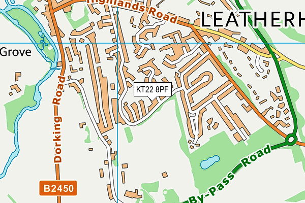 KT22 8PF map - OS VectorMap District (Ordnance Survey)