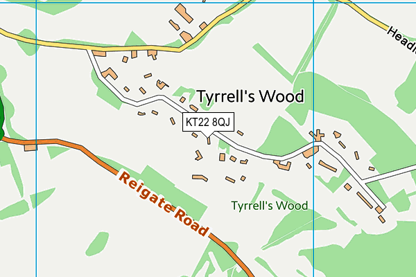 KT22 8QJ map - OS VectorMap District (Ordnance Survey)