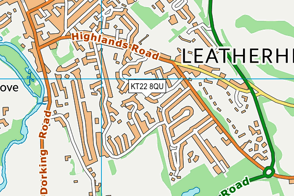 KT22 8QU map - OS VectorMap District (Ordnance Survey)