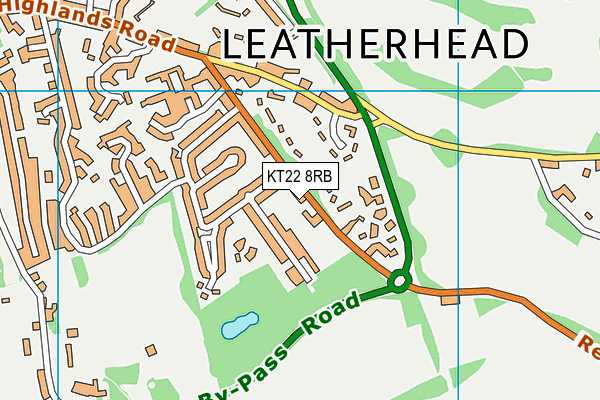 KT22 8RB map - OS VectorMap District (Ordnance Survey)