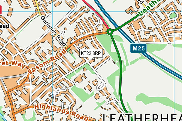 KT22 8RP map - OS VectorMap District (Ordnance Survey)