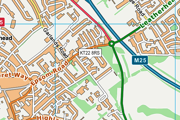 KT22 8RS map - OS VectorMap District (Ordnance Survey)