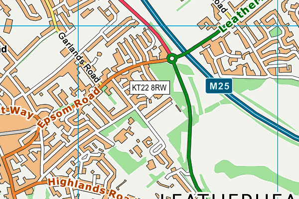 KT22 8RW map - OS VectorMap District (Ordnance Survey)