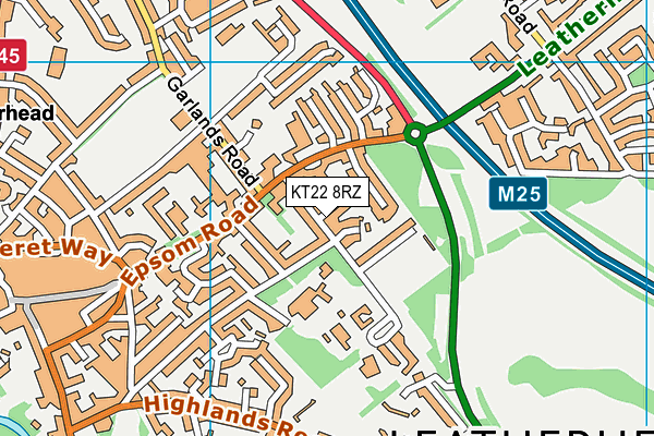 KT22 8RZ map - OS VectorMap District (Ordnance Survey)