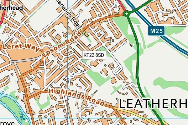 KT22 8SD map - OS VectorMap District (Ordnance Survey)