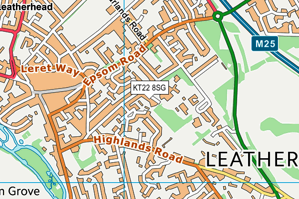 KT22 8SG map - OS VectorMap District (Ordnance Survey)