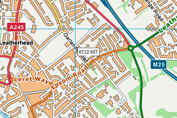 KT22 8ST map - OS VectorMap District (Ordnance Survey)
