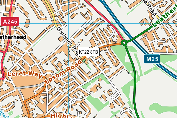 KT22 8TB map - OS VectorMap District (Ordnance Survey)