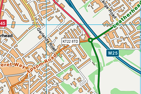 KT22 8TD map - OS VectorMap District (Ordnance Survey)