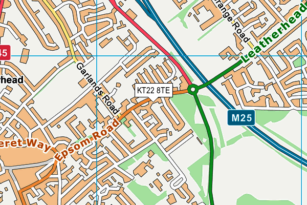 KT22 8TE map - OS VectorMap District (Ordnance Survey)